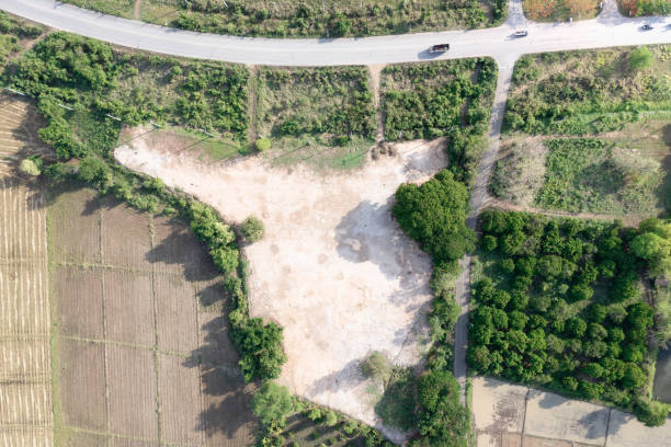 Land, field and soil backfill in aerial view in Chiang Mai of Thailand.